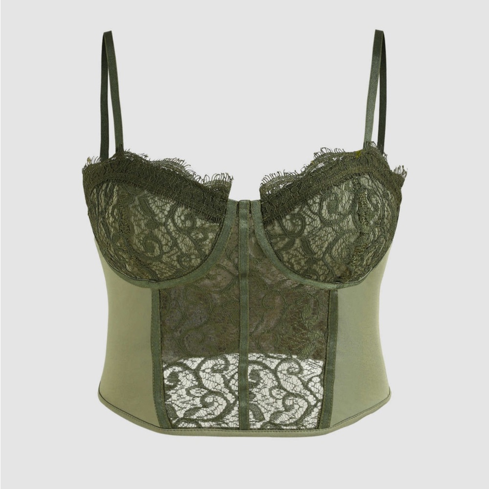 NWT Cider olive green lace mesh corset style bustier top